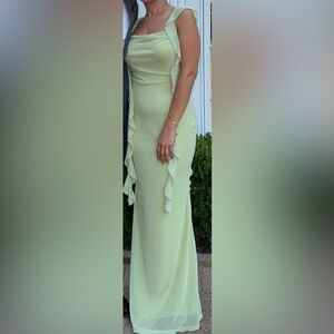 Green Mesh Ruffle Hem Dress